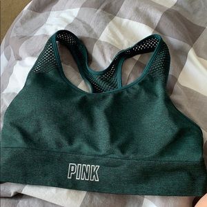 small VS PINK sports bra in dark green